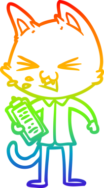 Gökkuşağı gradyan çizgi çizimi Bir çizgi film satıcısı kedi tıslayan bir insan tarafından