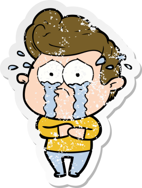 Bir insan tarafından çizilmiş ağlayan bir karikatür çıkartması.