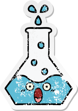 Bir insan tarafından çizilmiş sevimli bir bilim şişesinin sıkıntılı çıkartması.