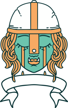 Retro Dövme Tarzı Ağlayan Ork Savaşçısı karakteri bir insan tarafından çizilmiş