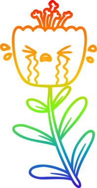 Gökkuşağı gradyan çizgi çizimi bir insan tarafından çizilmiş ağlayan bir çiçek