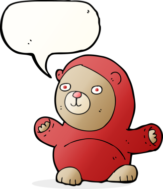 Bir insan tarafından çizilmiş konuşma balonlu oyuncak ayı.