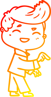 Bir insan tarafından çizilmiş, gülen ve işaret edilen çizgi film karakterinin sıcak çizgi çizimi.