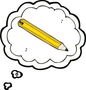 Bir insan tarafından çizilmiş düşünce baloncuklu karikatür kalem