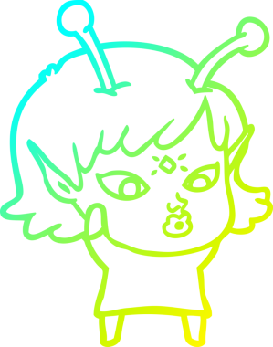 Bir insan tarafından çizilmiş güzel bir uzaylı kız çizimi.