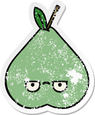 Bir insan tarafından çizilmiş yeşil armut karikatürünün sıkıntılı çıkartması.