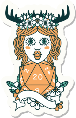 Bir insan tarafından çizilmiş 20 zarlı insan Druid çıkartması.