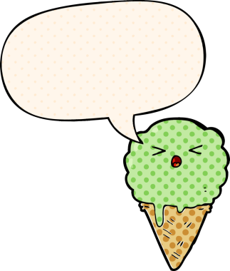 Bir insan tarafından çizilmiş çizgi roman tarzında konuşma baloncuklu çizgi film dondurması.