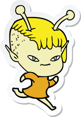 Bir insan tarafından çizilmiş şirin bir uzaylı kızın çıkartması.