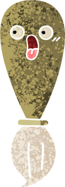 Bir insan tarafından çizilmiş bir boya fırçasının retro çizim tarzı karikatürü