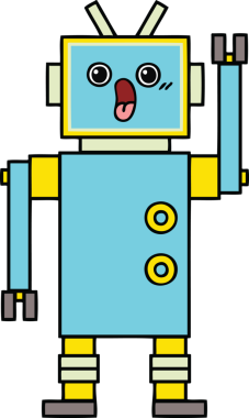 Bir insan tarafından çizilmiş sevimli bir robot karikatürü.