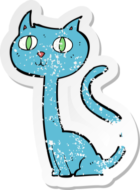 Bir insan tarafından çizilmiş bir karikatür kedinin gerilmiş çıkartması.