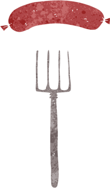 Bir insan tarafından çizilmiş çatal ve sosis.