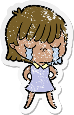 Bir insan tarafından çizilmiş ağlayan karikatürlü bir kadının sıkıntılı çıkartması.