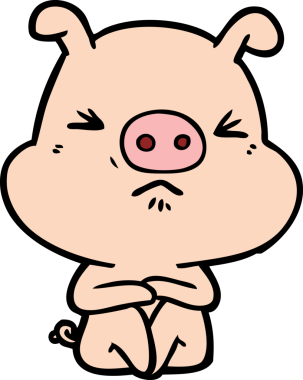 Bir insan tarafından çizilmiş kızgın bir domuz oturmuş bekliyor.