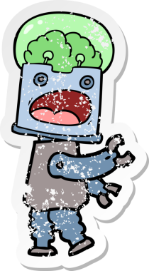 Bir insan tarafından çizilmiş karikatür robotunun sıkıntılı çıkartması.