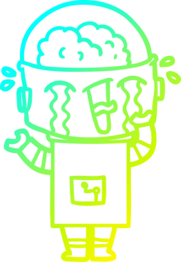 Bir insan tarafından çizilmiş ağlayan robot karikatür çizimi