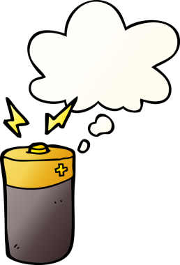 Düşünce baloncuklu karikatür bataryası bir insan tarafından çizilmiş.