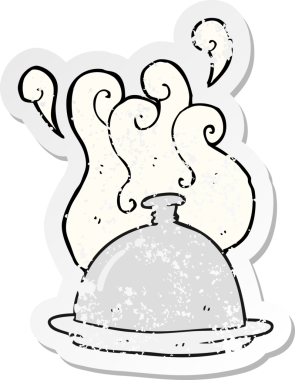 Bir insanın çizdiği karikatür yemek servisinin gerilimli retro yapıştırması.