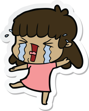 Bir insan tarafından çizilmiş gözyaşları içindeki bir karikatür kadının çıkartması.