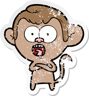 Bir insan tarafından çizilmiş, şok olmuş bir maymunun sıkıntılı çıkartması.