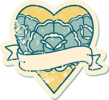 Bir insanın çizdiği çiçekli kalp ve pankartın sembolik dövmeli resmi.