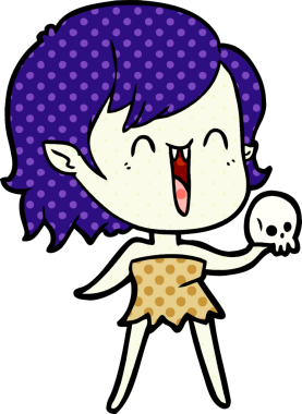 Bir insan tarafından çizilmiş mutlu vampir kız çizgi filmi.