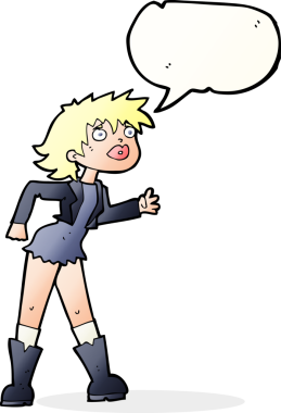 Bir insan tarafından çizilmiş, deri ceketli bir karikatür kızı.