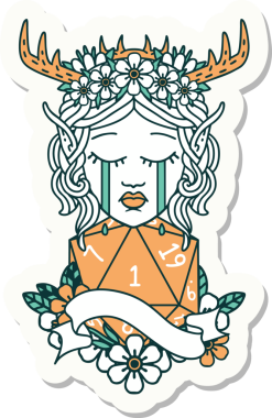 Ağlayan bir Elf Druid karakterinin çıkartması. Doğal bir insan tarafından çizilmiş.