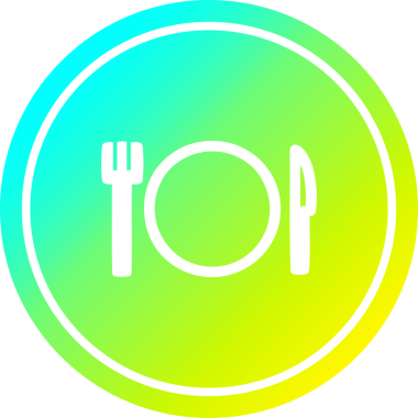 Bıçak çatalı ve tabaka dairesel simgesi, bir insan tarafından çizilmiş.