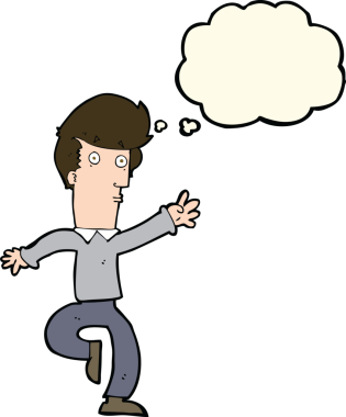 Bir insan tarafından çizilmiş düşünce baloncuğuyla aceleci bir adam.