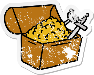 İnsan eliyle çizilmiş bir hazine sandığının karikatürü.