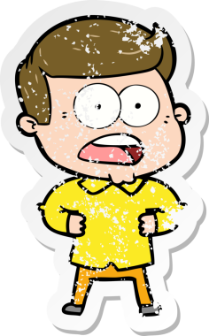 Bir insan tarafından çizilen şok olmuş bir adamın karikatür çıkartması.