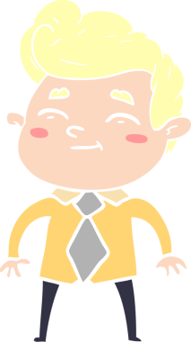 Bir insan tarafından çizilmiş mutlu düz renkli karikatür adam.