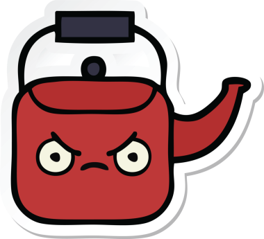 Bir insan tarafından çizilmiş şirin bir çaydanlığın çıkartması.