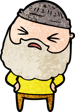 Bir insan tarafından çizilmiş sakallı bir çizgi film adamı.