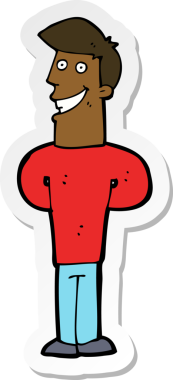 Bir insan tarafından çizilmiş sırıtan bir karikatür çıkartması.