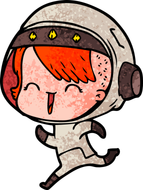 Bir insan tarafından çizilmiş mutlu uzay kızı.