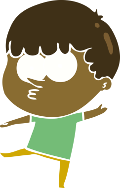 Düz renkli çizgi film meraklısı çocuk bir insan tarafından çizilmiş.