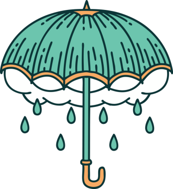 Bir insan tarafından çizilmiş ikonik bir şemsiye ve fırtına bulutu görüntüsü