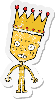 Bir insan tarafından çizilmiş tacı olan karikatür bir robotun gerilmiş çıkartması.