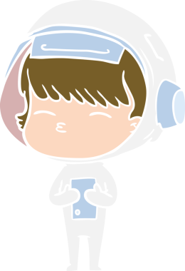 Düz renkli çizgi film meraklısı astronot bir insan tarafından çizilmiş.