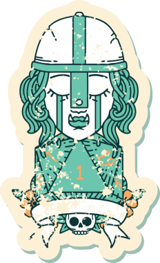 Retro Dövme Tarzı Ağlayan Ork Savaşçısı Karakteri Bir insan tarafından çizilmiş doğal bir D20 rulosu