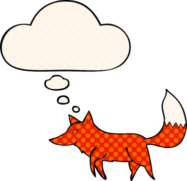 Çizgi roman tarzında bir insan tarafından çizilmiş düşünce kabarcığı olan çizgi film kurdu.