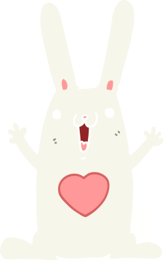 Bir insan tarafından çizilmiş düz renkli çizgi film tavşanı.