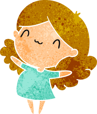 Bir insan tarafından çizilmiş sevimli bir kawai kızının eski çizgi film çizimi.