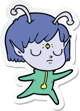 Bir insan tarafından çizilmiş uzaylı bir kızın çıkartması.