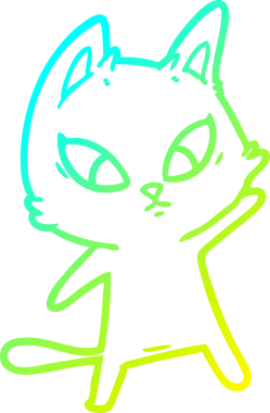 Bir insan tarafından çizilmiş kafası karışmış çizgi film kedisinin soğuk gradyan çizgisi.