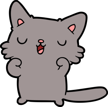 Bir insan tarafından çizilmiş mutlu çizgi film kedisi.