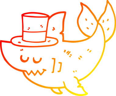 Bir insan tarafından çizilmiş silindir şapkalı bir köpek balığının sıcak çizgi çizimi